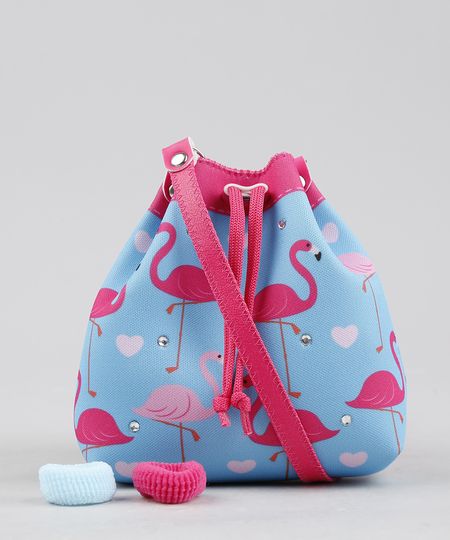 Bolsa-Infantil-Estampada-de-Flamingos---Elasticos-de-Cabelo-Azul-Claro-9239121-Azul_Claro_1