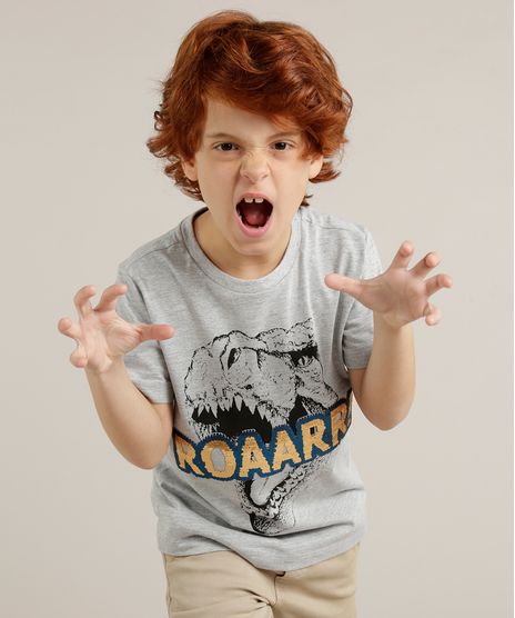 Camiseta-Infantil-Dinossauro--Roaarr---com-Paete-Dupla-Face-Manga-Curta-Gola-Careca-Cinza-Mescla-9233928-Cinza_Mescla_1