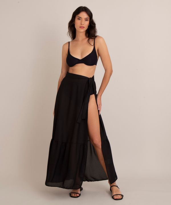 saída de praia saia longa em chiffon preto GG