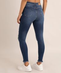 Calça Jeans Skinny Lipo Destroyed Push Up Sawary Azul Escuro costas