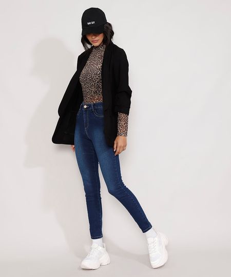 Calça Jeans Sawary Skinny Feminina Cintura Alta Azul Escuro