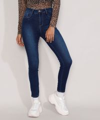 Calça Jeans Sawary Skinny Feminina Cintura Alta Azul Escuro frente