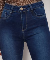 Calça Jeans Sawary Skinny Feminina Cintura Alta Azul Escuro botão