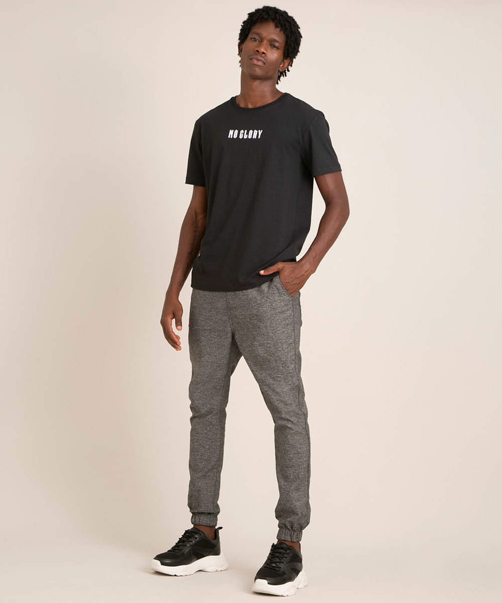 calça jogger com bolsos e cordão cinza mescla