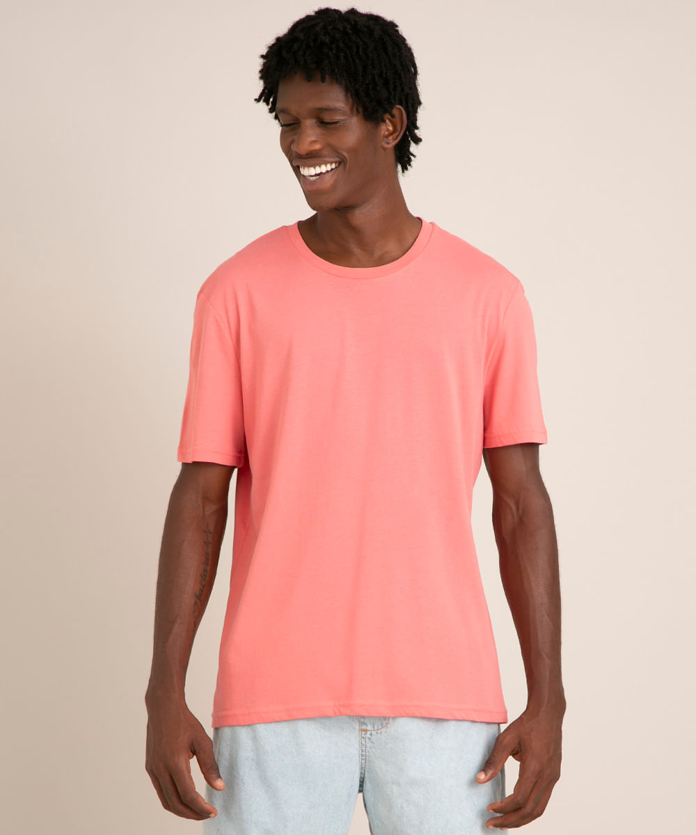 camiseta básica manga curta gola careca coral