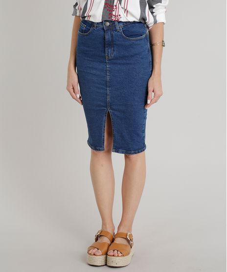 Saia-Jeans-Feminina-Lapis-com-Fenda-Azul-Escuro-9328856-Azul_Escuro_1
