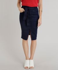 Saia-Jeans-Feminina-Lapis-com-Fenda-e-Faixa-de-Amarrar-Azul-Escuro-9347906-Azul_Escuro_1