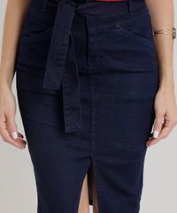 Saia-Jeans-Feminina-Lapis-com-Fenda-e-Faixa-de-Amarrar-Azul-Escuro-9347906-Azul_Escuro_4
