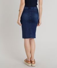 Saia-Jeans-Feminina-Lapis-com-Fenda-e-Faixa-de-Amarrar-Azul-Escuro-9326413-Azul_Escuro_2