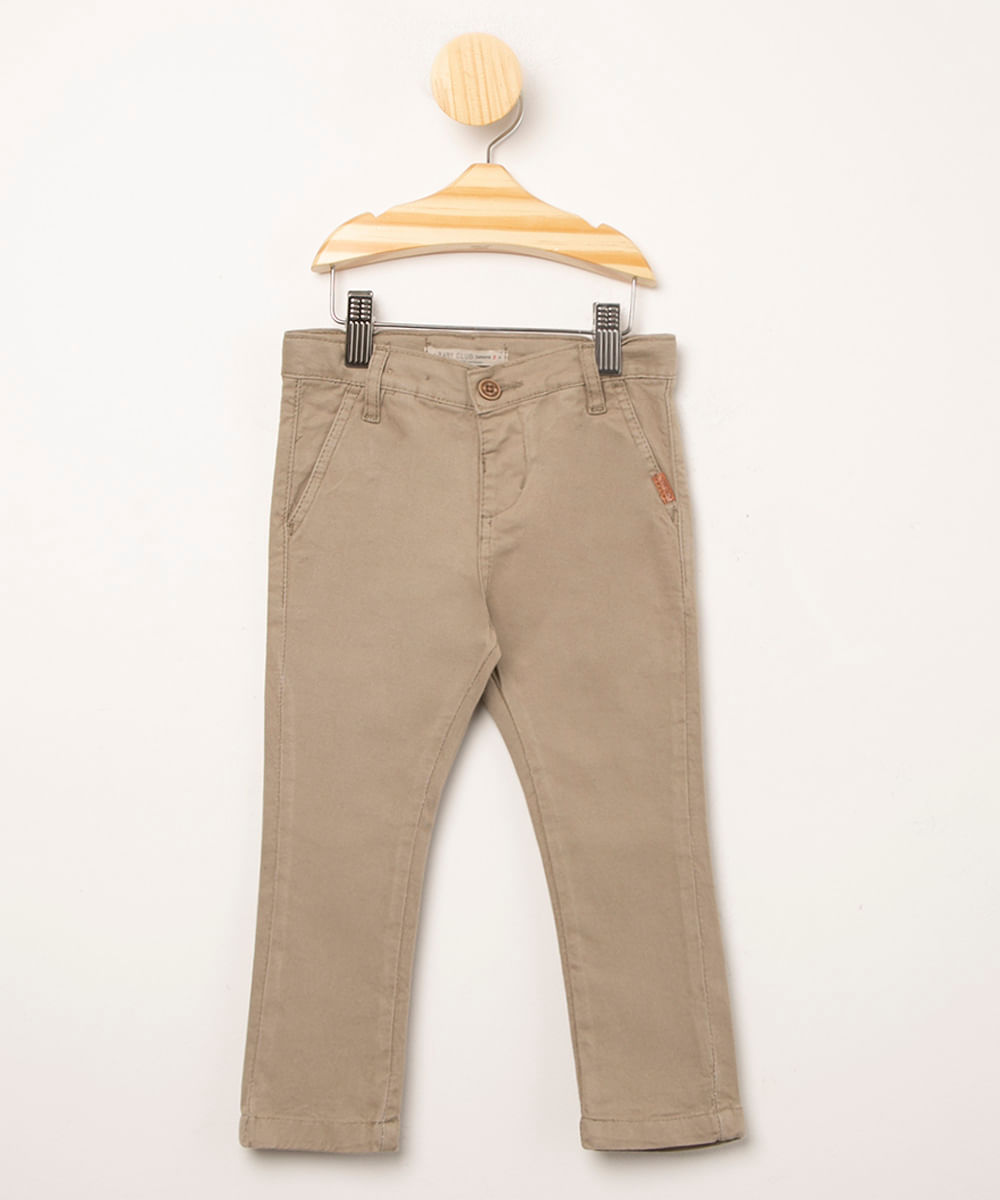 calça de sarja infantil skinny alfaiatada kaki