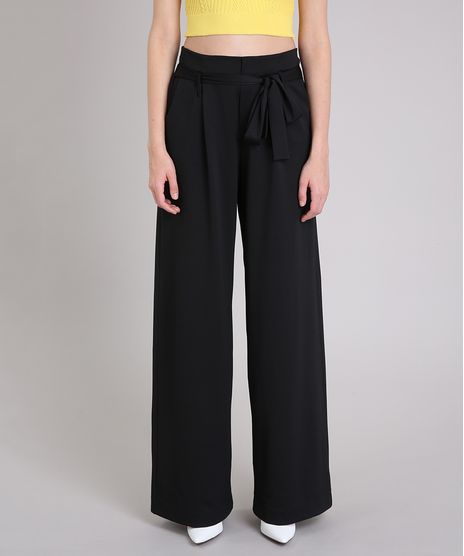 Calca-Feminina-Pantalona-de-Malha-com-Faixa-para-Amarrar-Preta-9253251-Preto_1