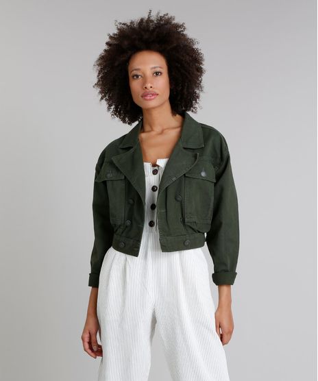 Jaqueta-de-Sarja-Feminina-Oversized-Cropped-Transpassada-com-Bolsos-Verde-9314908-Verde_1