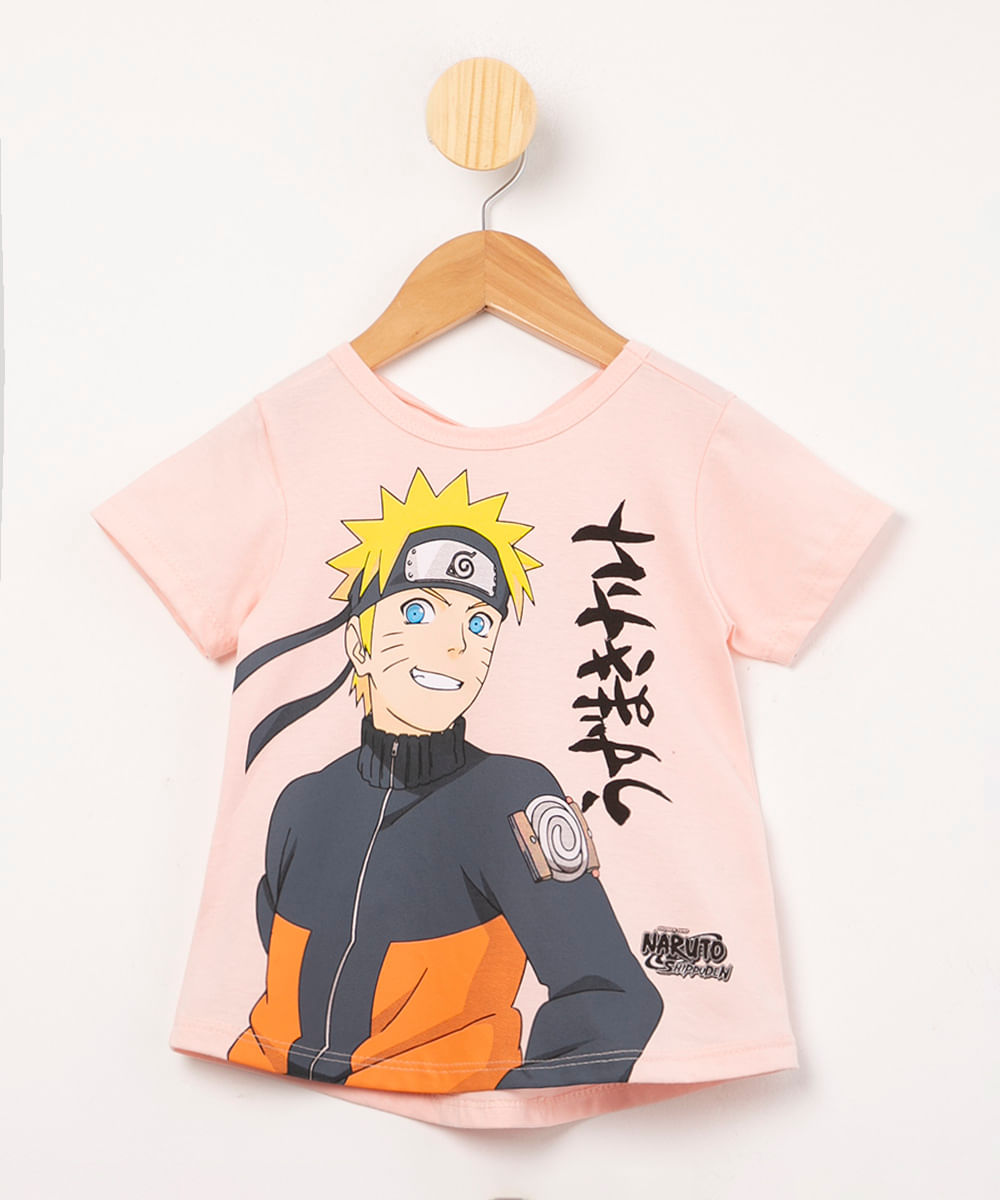 blusa infantil de algodão manga curta cut out naruto rosa