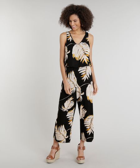 Macacao-Feminino-Pantacourt-Decote-V-Estampado-de-Folhagem-Preto-9289610-Preto_1 Macacao-Feminino-Pantacourt-Decote-V-Estampado-de-Folhagem-Preto-9289610-Preto_1