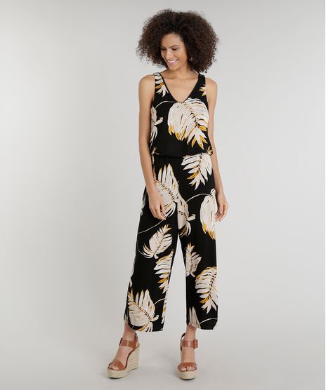 Macacao-Feminino-Pantacourt-Decote-V-Estampado-de-Folhagem-Preto-9289610-Preto_1