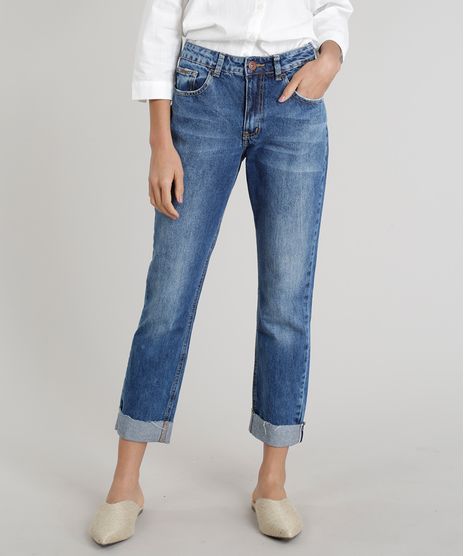 Calca-Jeans-Feminina-Reta-com-Barra-Virada-Azul-Escuro-9269734-Azul_Escuro_1