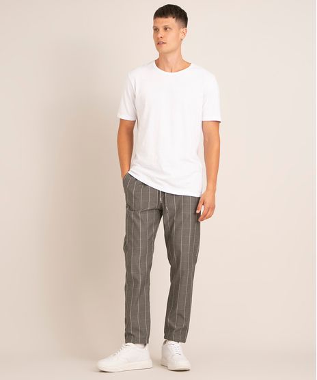 Calça Estampada Xadrez Jogger Slim Chumbo frente
