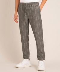 Calça Estampada Xadrez Jogger Slim Chumbo