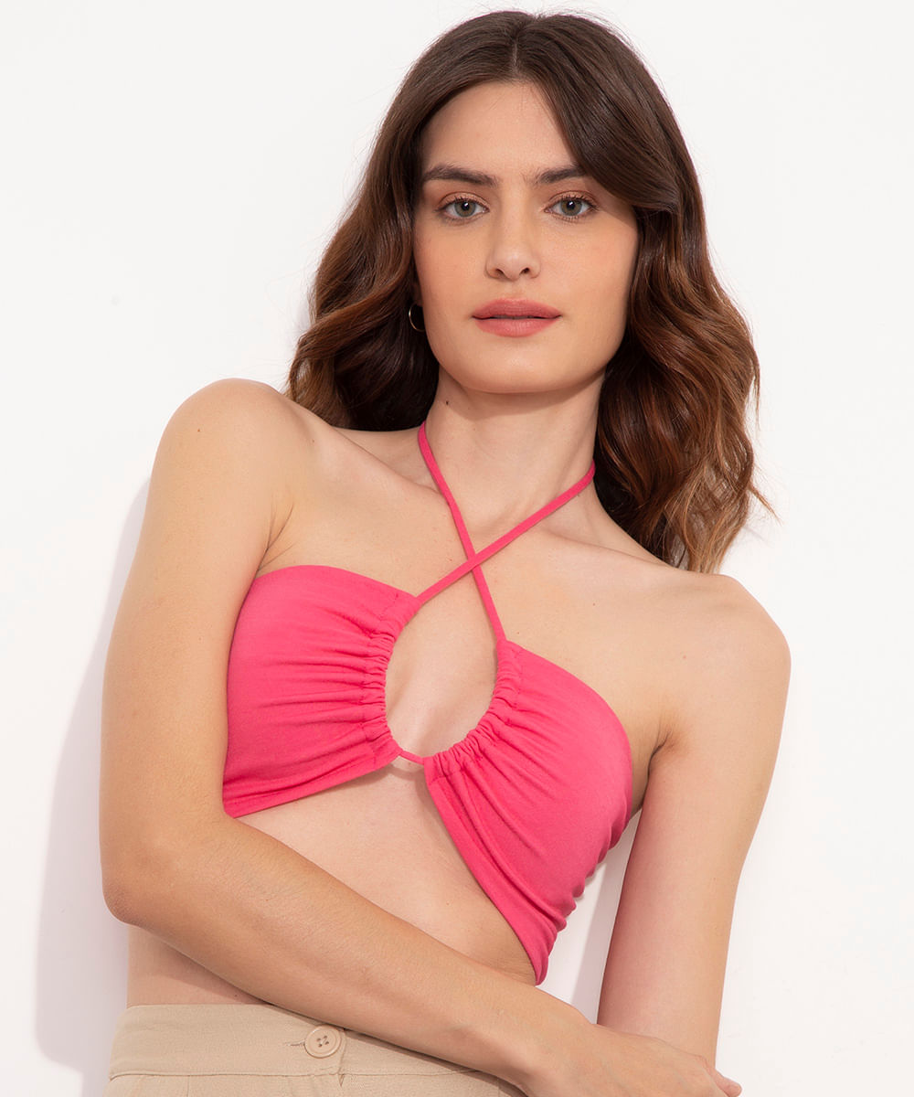 top cropped frente única com franzido mindset pink