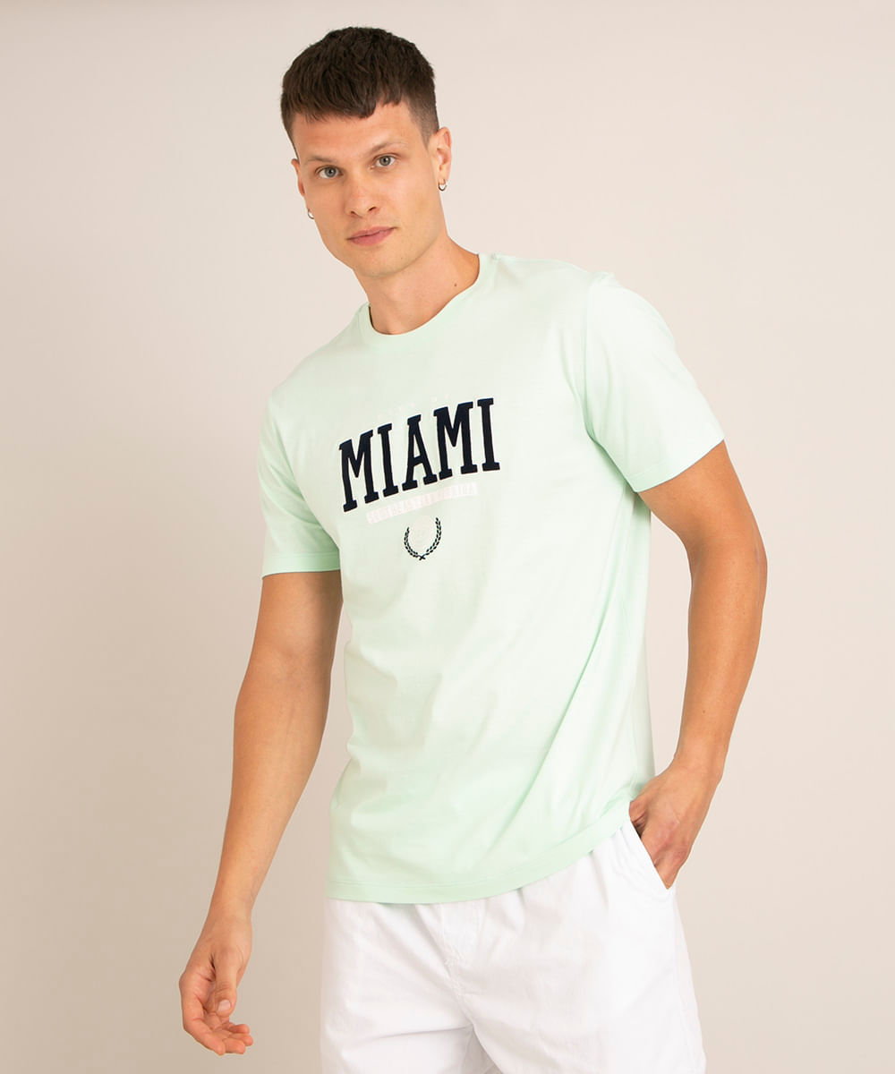 camiseta de algodão "miami" manga curta gola careca verde claro