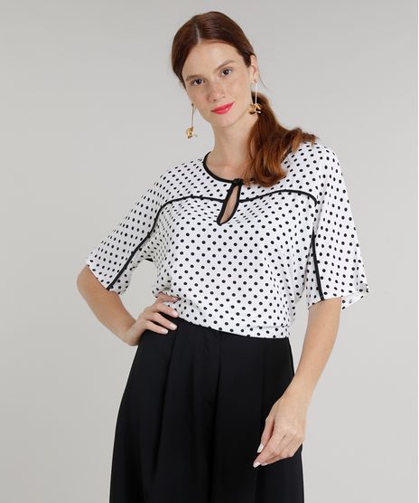 Blusa-Feminina-Estampada-de-Poa-com-Vivo-Contrastante-Manga-Curta-Decote-Redondo-Off-White-9315190-Off_White_1