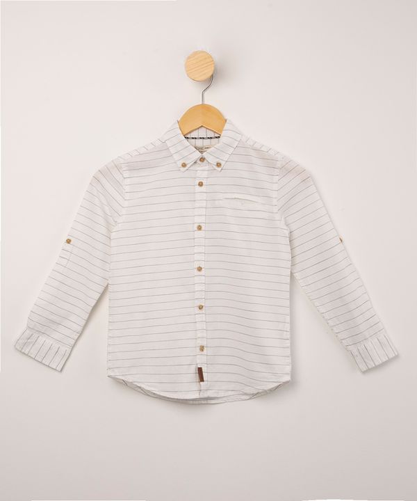 camisa de algodão listrada com bolso manga longa off white 8