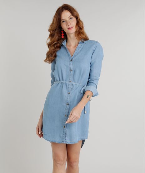Vestido-Chemise-Jeans-Feminino-com-Cinto-Manga-Longa-Azul-Claro-9274702-Azul_Claro_1