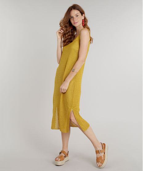 Vestido-Feminino-Midi-em-Croche-Sem-Manga-Decote-Redondo-Mostarda-9260415-Mostarda_1