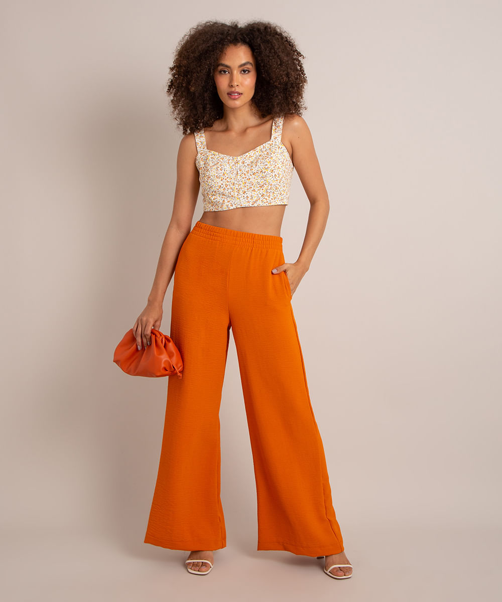 calça wide leg cintura super alta laranja