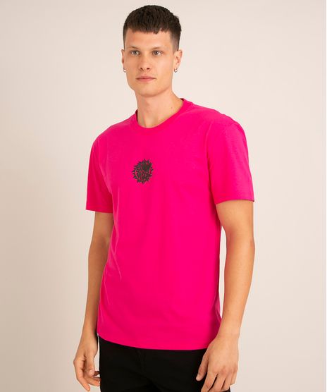 camiseta-de-algodao--Sunday-vibes--em-relevo-manga-curta-gola-careca-pink-1012507-Pink_1