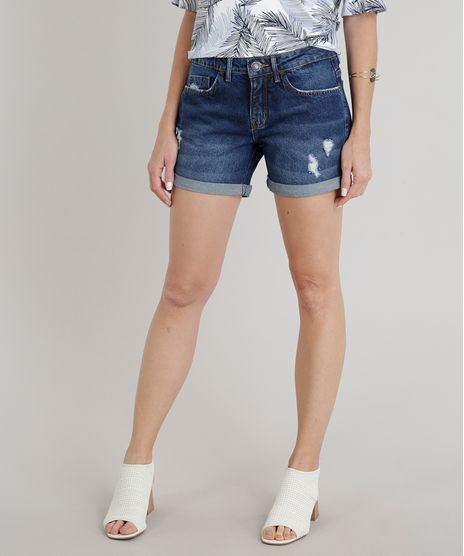 Short-Jeans-Feminino-Midi-com-Puidos-Barra-Dobrada-Azul-Escuro-9195858-Azul_Escuro_1
