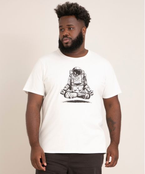 Camiseta Plus Size Manga Curta Estampada Branca