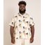 Camisa Plus Size Manga Curta Estampado Bege frente