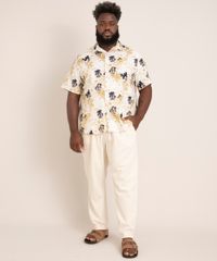 Camisa Plus Size Manga Curta Estampado Bege Camisa Plus Size Manga Curta Estampado Bege