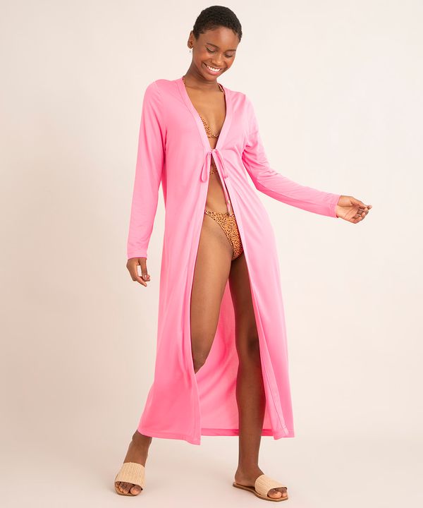saída de praia longa com amarração rosa neon G