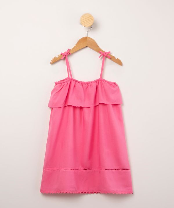 saída de praia infantil de algodão alça fina para amarração com pompom e proteção uv50+ rosa 10