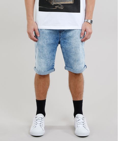 Bermuda-Jeans-Masculina-Reta-Marmorizada-com-Cordao-Azul-Claro-8766317-Azul_Claro_1