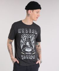 Camiseta-Masculina--Undead-Attack--Manga-Curta-Gola-Careca-Cinza-Mescla-Escuro-9079877-Cinza_Mescla_Escuro_1