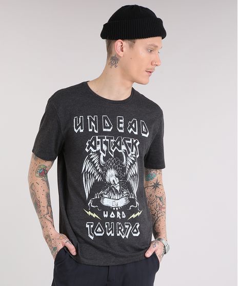 Camiseta-Masculina--Undead-Attack--Manga-Curta-Gola-Careca-Cinza-Mescla-Escuro-9079877-Cinza_Mescla_Escuro_1