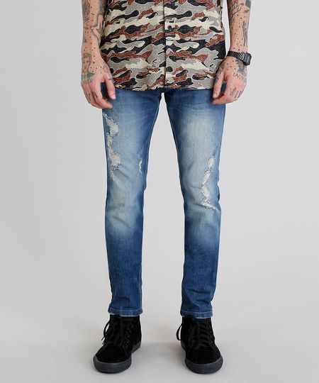 Calca-Jeans-Masculina-Skinny-com-Puidos-Azul-Medio-9202696-Azul_Medio_1