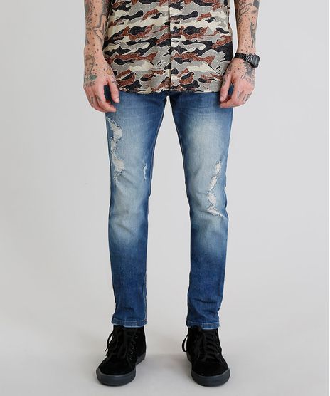 Calca-Jeans-Masculina-Skinny-com-Puidos-Azul-Medio-9202696-Azul_Medio_1