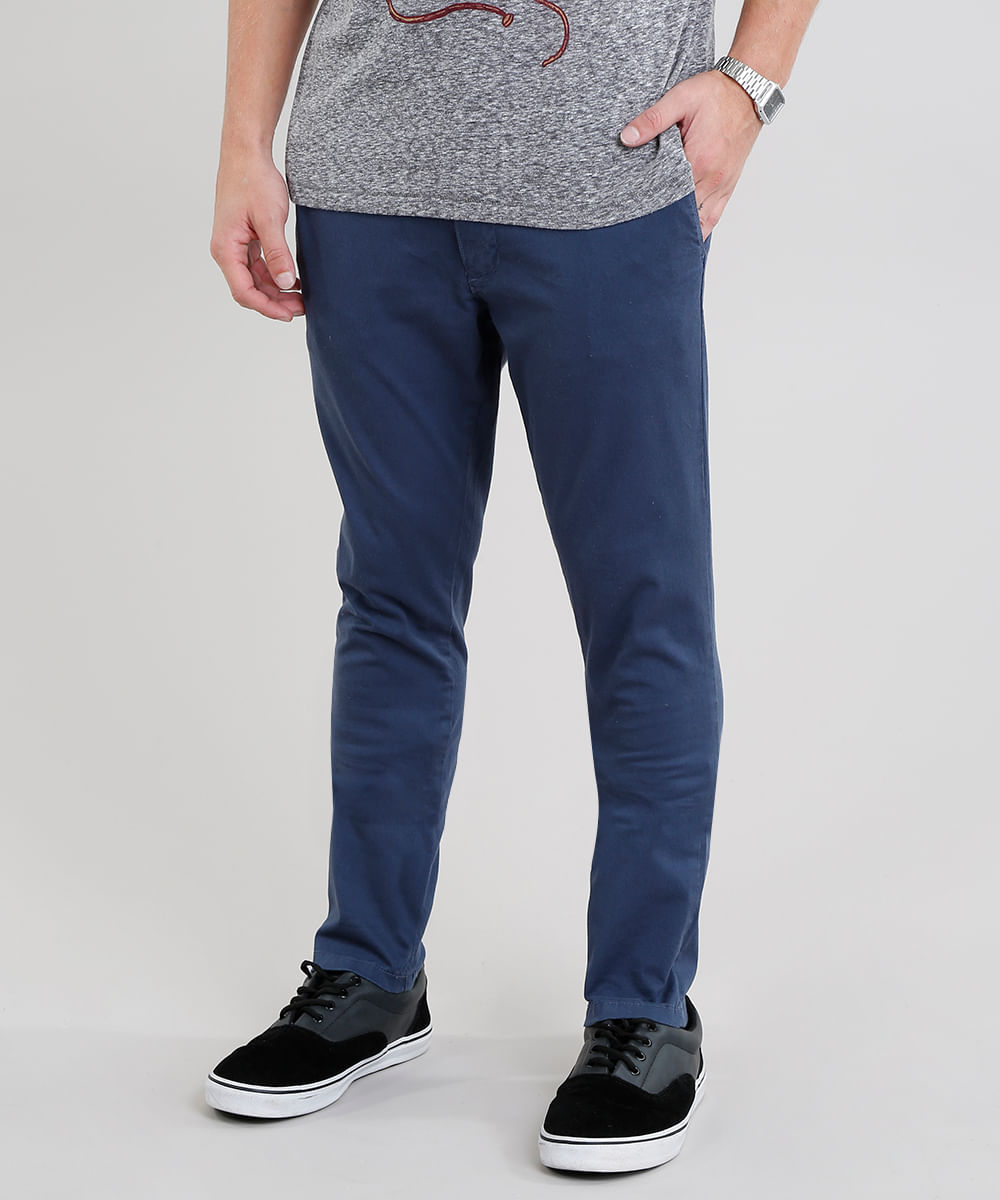 calça de sarja azul masculina