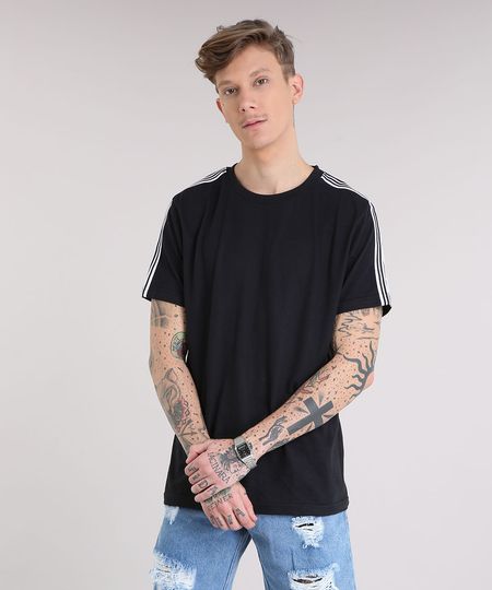 Camiseta-Masculina-Faixas-Laterais-Manga-Curta-Gola-Careca-Preta-9216369-Preto_1