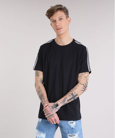 Camiseta-Masculina-Faixas-Laterais-Manga-Curta-Gola-Careca-Preta-9216369-Preto_1