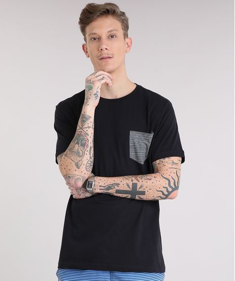 Camiseta-Masculina-com-Bolso-Listrado-Manga-Curta-Gola-Careca-Preta-9237349-Preto_1