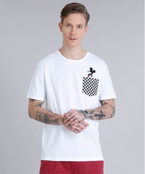 Camiseta-Masculina-Mickey-com-Bolso-Quadriculado-Manga-Curta-Gola-Careca-Branca-9195404-Branco_1