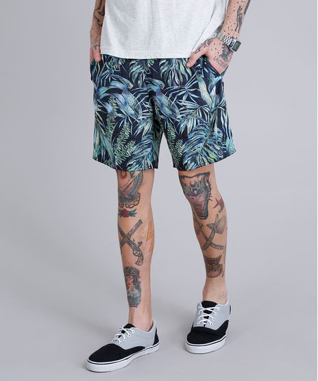 Short-Masculino-Estampado-de-Folhagem-com-Bolsos-Preto-9159014-Preto_1