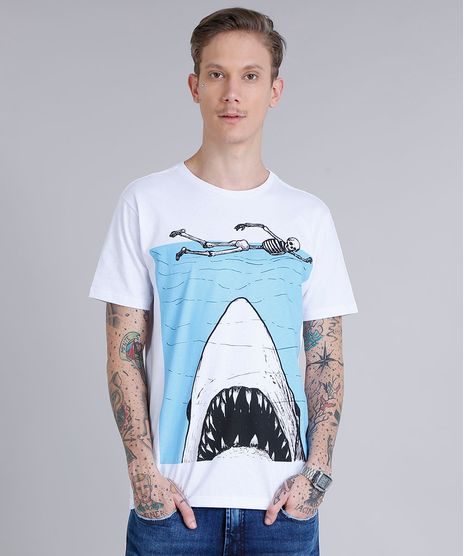 Camiseta-Masculina-Estampada-de-Tubarao-Manga-Curta-Gola-Careca-Branca-9245572-Branco_1