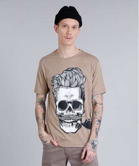 Camiseta-Masculina-com-Estampa-de-Caveira-Manga-Curta-Gola-Careca-Bege-9253176-Bege_1
