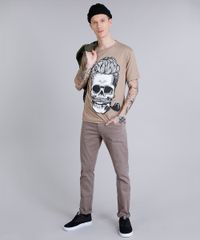 Camiseta-Masculina-com-Estampa-de-Caveira-Manga-Curta-Gola-Careca-Bege-9253176-Bege_3